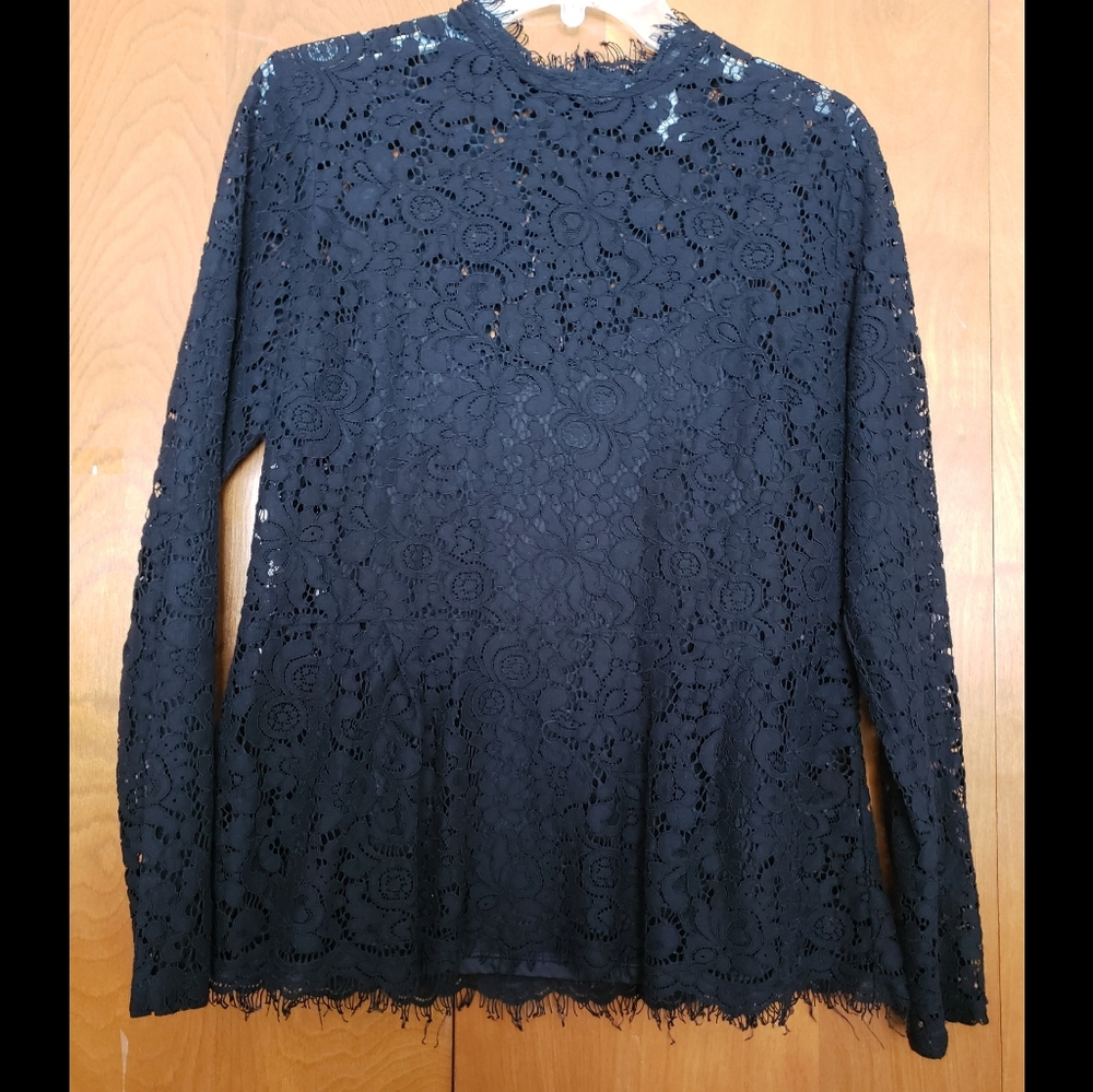 H&M Black Lace High Neck Peplum Top